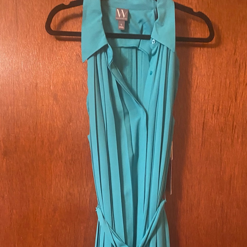 WORTHINGTON Women’s Sleeveless Halter Neck-Pleated Maxi Dress - Green - XL